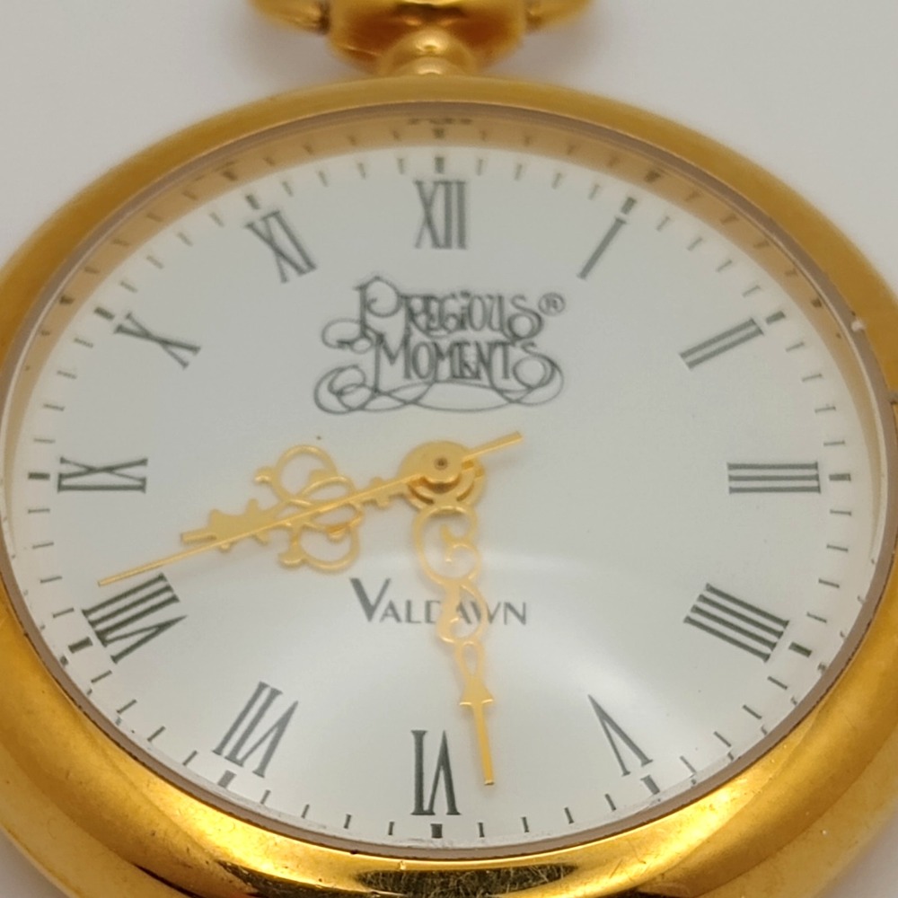 Precious Moments ValDawn Gold Tone Pocket Watch Quartz Roman Japan Movt New Batt - Picture 2 of 11
